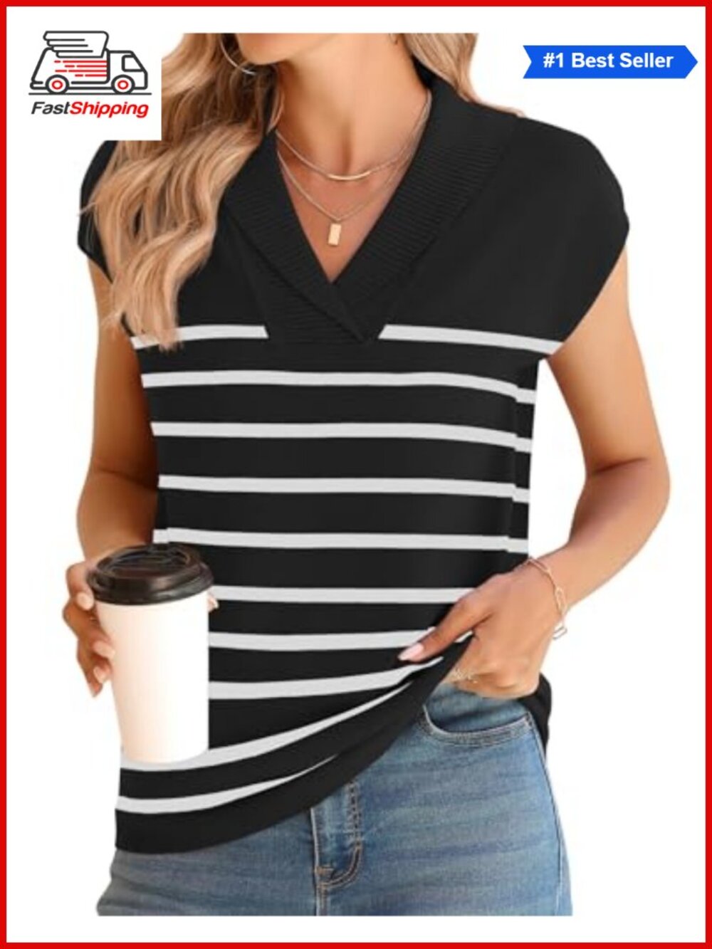 ✨ Ivicoer Sweater Vest Womens V-Neck Knitted Cap Sleeve Pullover Dressy Casual
